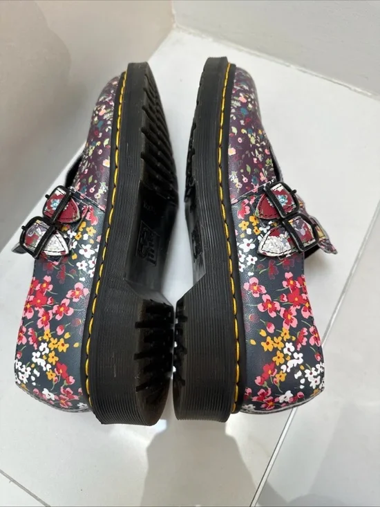 Dr Martens Floral Burgundy Mary Jane Shoes with Double Buckle womens sz 9 rare - Picture 8 of 16